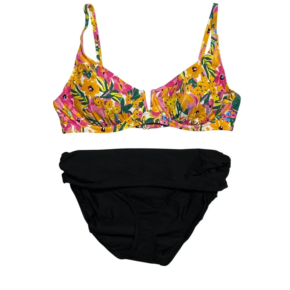 Anne Cole Floral Bikini Set Underwire Top Convertible Bottoms XX-Large NWT‎